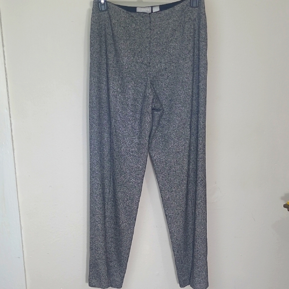 Gray Tweed Pants Silk Wool Blend Lined Pockets Tailored Liz Claiborne Classy